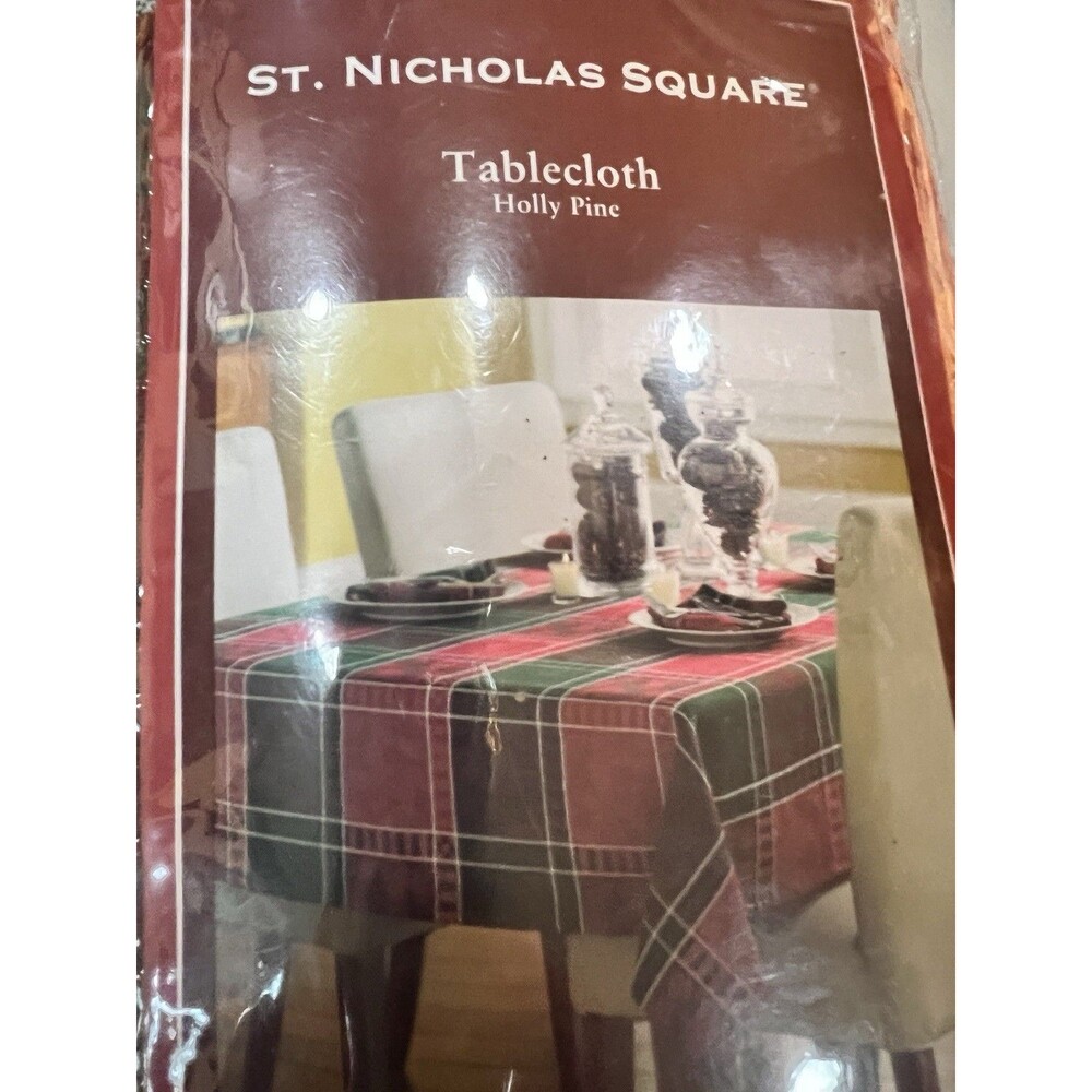 St. Nicholas Square Tablecloth Red Plaid 60”X 102” New 100% Cotton christmas